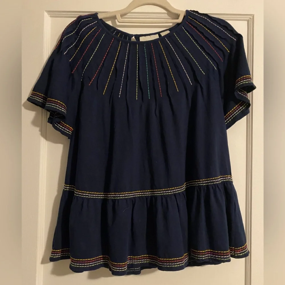 Maeve by Anthropologie Chamonix Embroidered Swing Top Navy Size XS